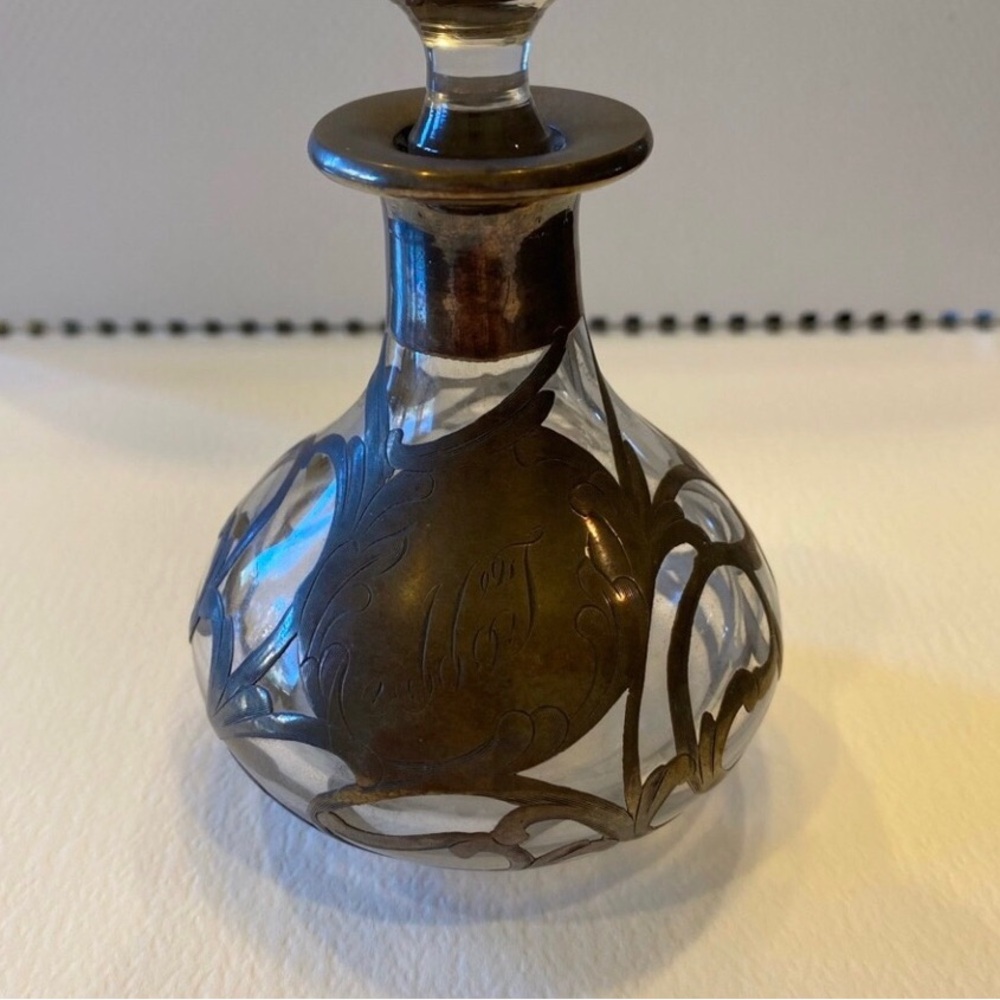 Antique Silver Overlay 
Perfume Bottle. Art Nouveau. - Picture 2 of 5